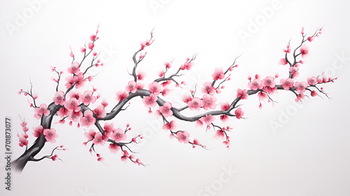 white background with branches of Japanese cherry trees with a traditional Japanese drawing design photo