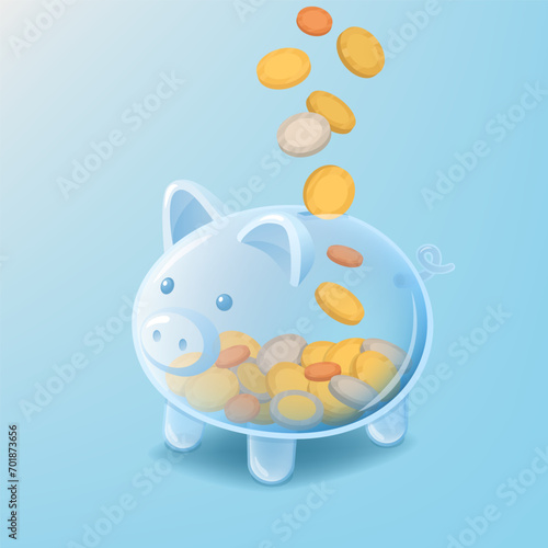 Coins falling into a piggy bank