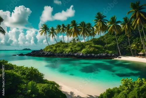 beach with palm tree © AI IMAGES COLLECTION