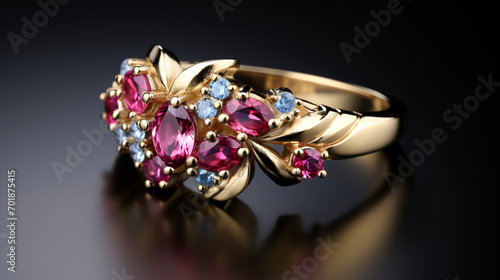 Gold stylish ring with beautiful stones