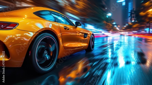 Sports car photography, motion blur, reflection, speed, cinematic