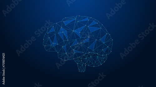 Low poly, Digital Brain. Artificial intelligence, neural network, technology blue background image. Abstract vector image of a human Brain. Low Polygonal. Lines and dots