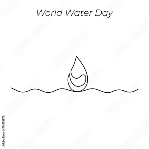 World Water Day continuous single line art drawing and one line water drop outline vector art illustration