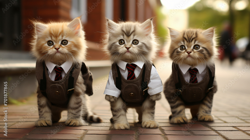 Realistic cute small kittens behaving like humans