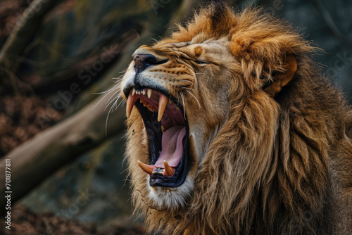 A lion in mid-roar, showcasing the raw power and vocal prowess