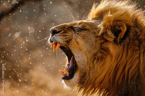 A lion in mid-roar  showcasing the raw power and vocal prowess