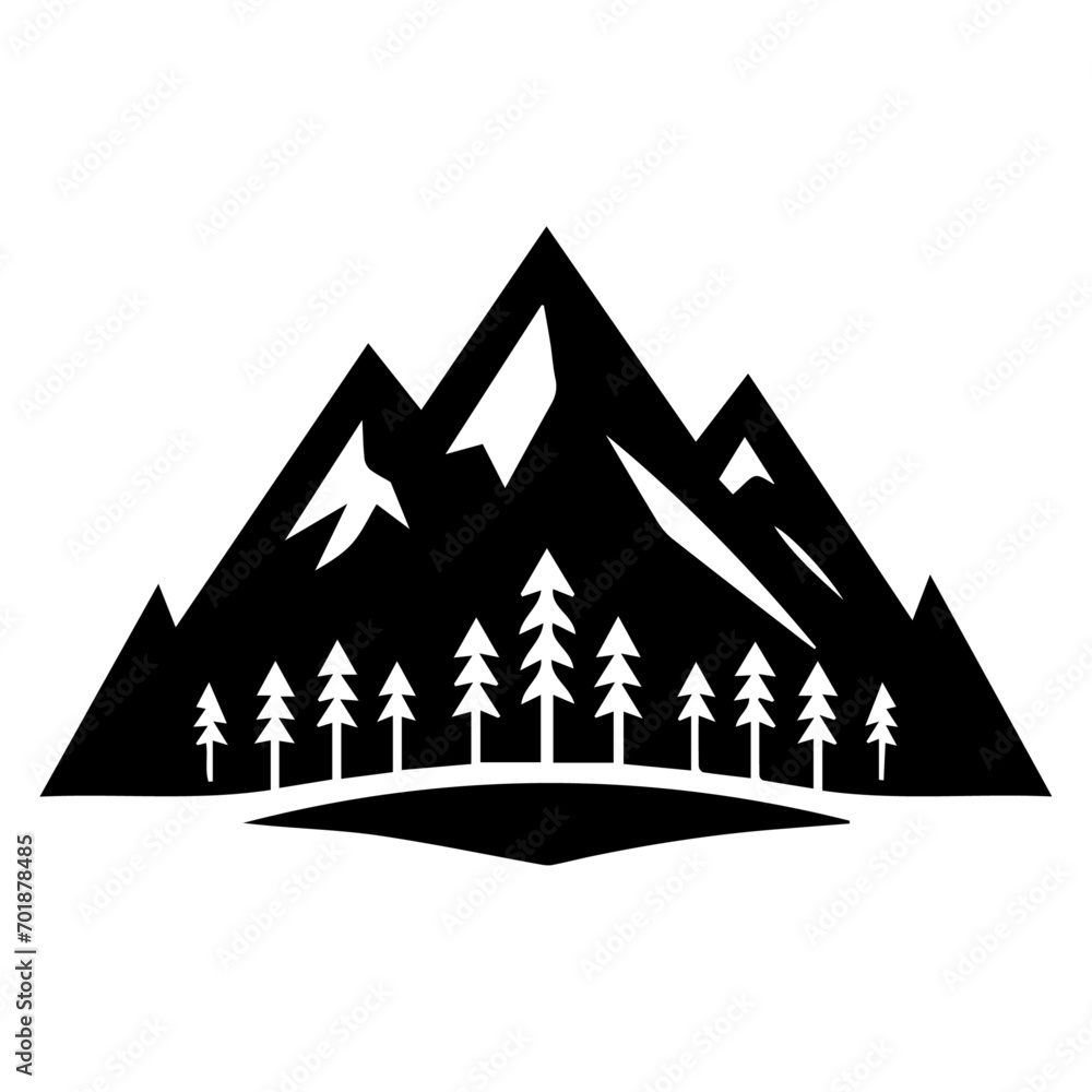 Mountain with tree vector logo concept silhouette, black color