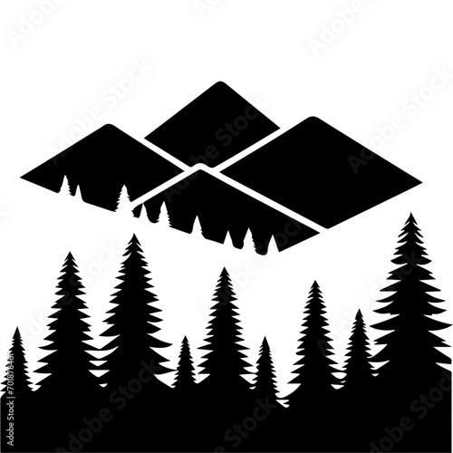 Mountain with tree vector logo concept silhouette, black color