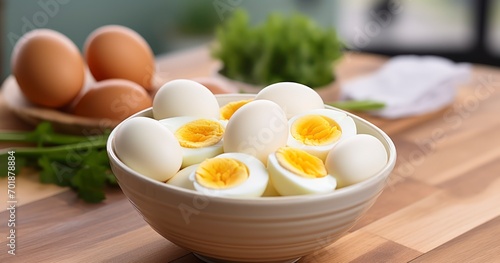 Boiled Eggs Nestled in a Bowl, Ready for Enjoyment. Generative AI
