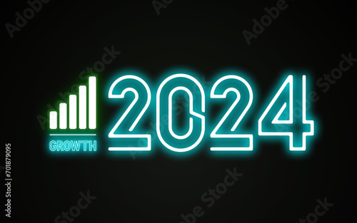 A neon sign saying 'growth 2024'.  2024 year start presentation. Growth planning for the new year. Success and plans for 2024. Business excellence background. Title slide for a strategy presentation. 