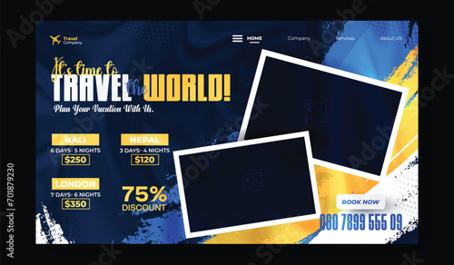 Travel tour or vacation ads promotional web banner design