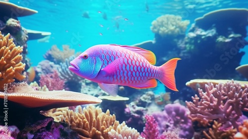 A Parrotfish in its serene underwater world, framed by the stunning biodiversity of the coral reef, a testament to the beauty of marine ecosystems.