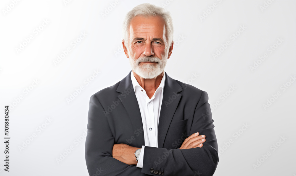 Portrait of a professional senior man standing with her arms crossed on a white background Portrait of a professional senior man standing with her arms crossed on a white background