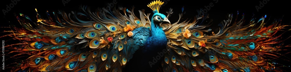 Obraz premium Peacock Design Sculpture Indian and Arabic Style Background LED Wall Created with Generative AI Technology