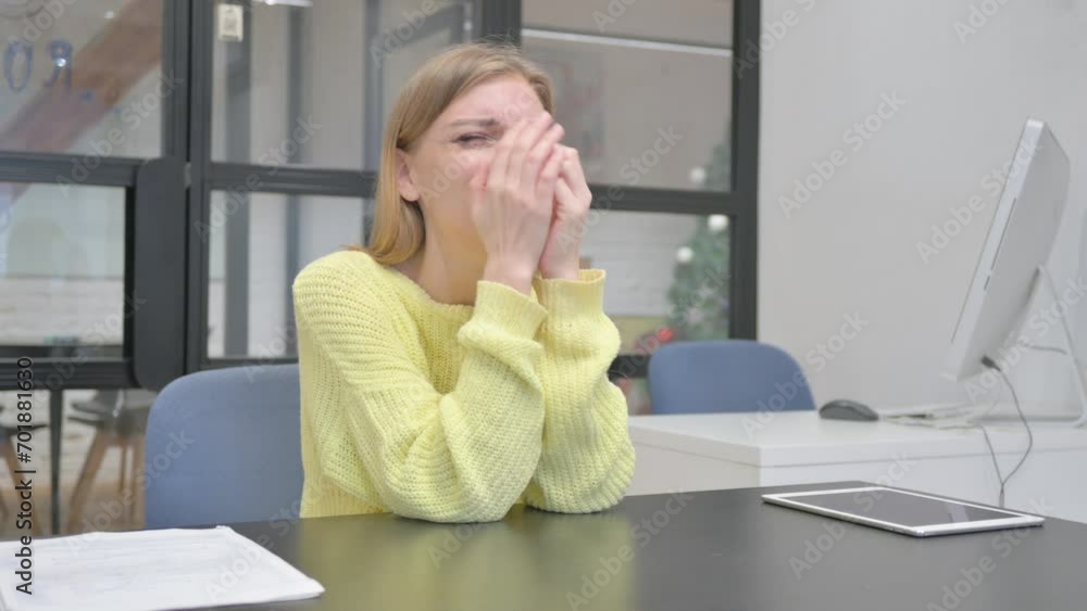 Sad Young Blonde Woman Crying while Sitting in Office Sad Young Blonde Woman Crying while Sitting in Office