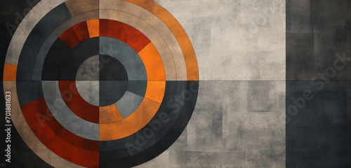 A Bauhaus-inspired concentric circle design in alternating shades of burnt orange and slate gray. photo