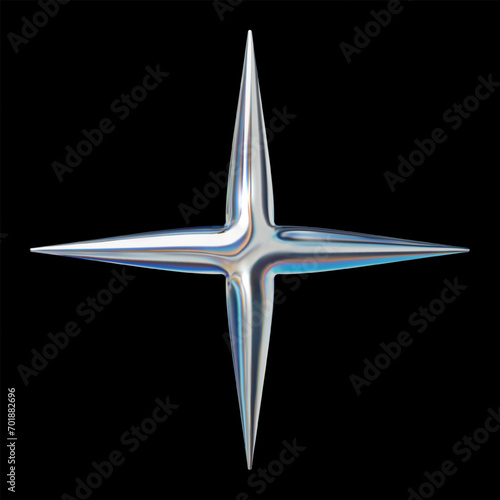3d holographic chrome sparkle star in y2k retro futuristic style. Metallic glossy star shape object, vector isolated design element in 2000s aesthetic