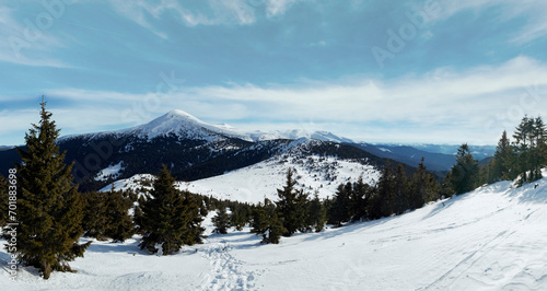 Winter mountain landscape panorama view Ukraine, Carpathian Mountains.
