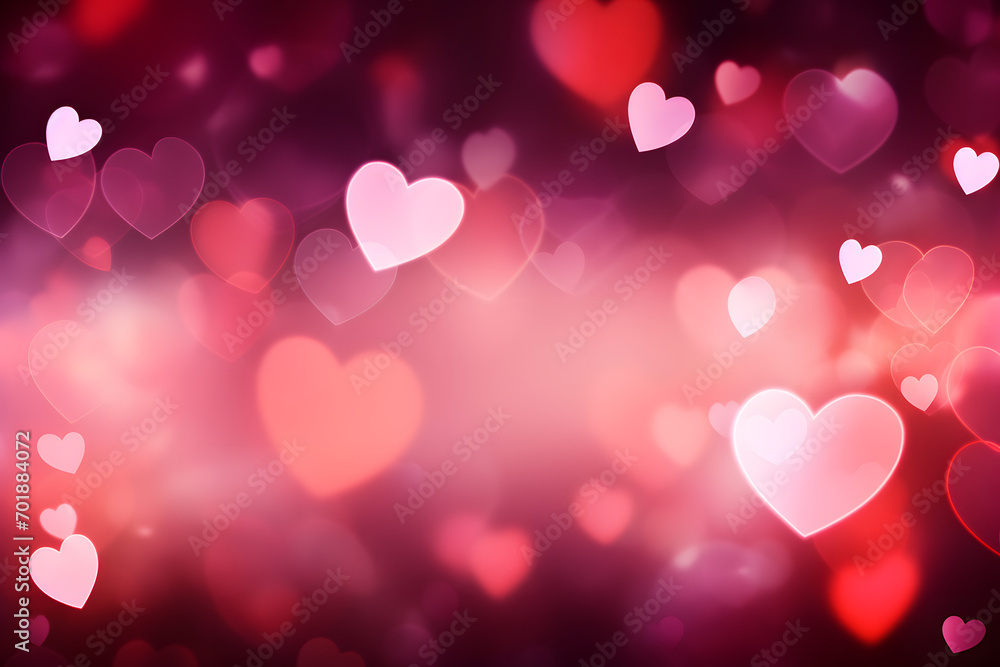 Blurred hearts on bokeh background. Valentines day.