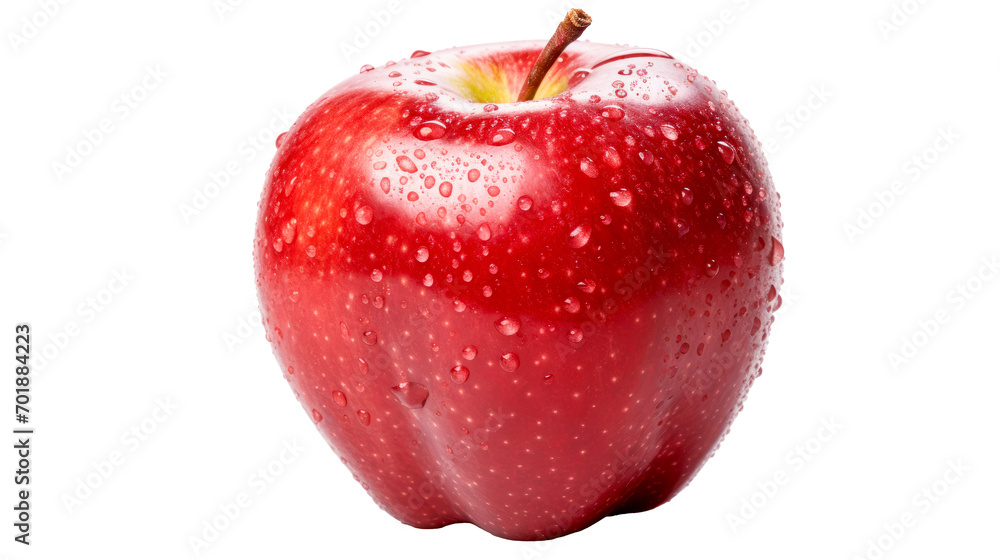 Obraz premium Fresh red apple with water droplets, ideal for design elements, PNG with transparent background.