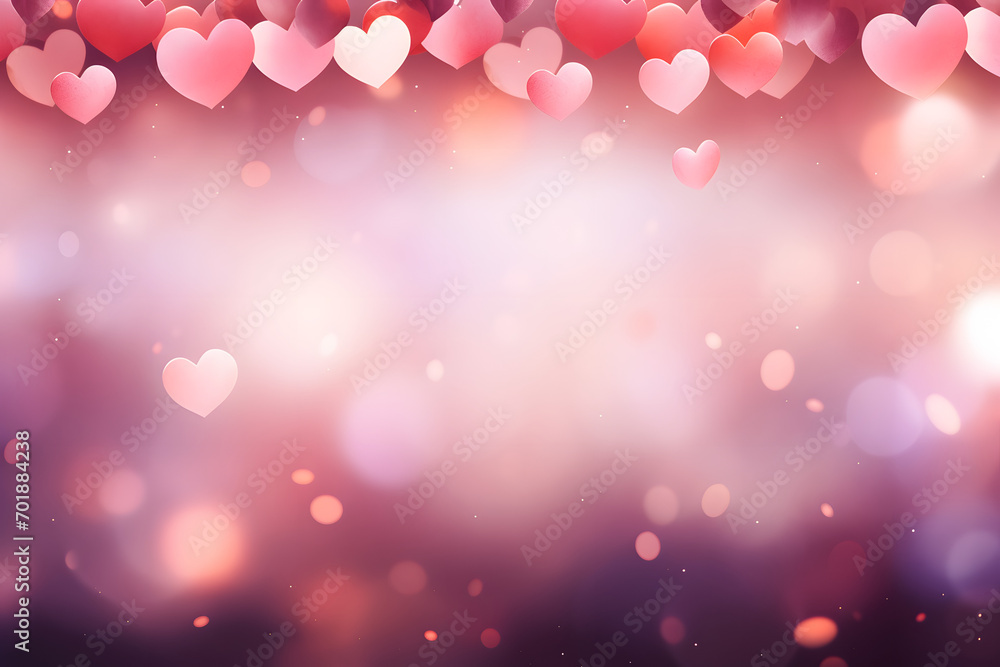 Blurred hearts on bokeh background. Valentines day.