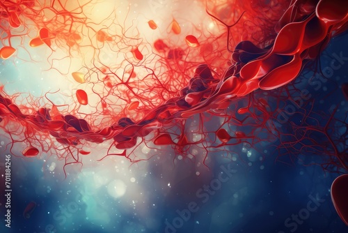Human blood cell with neurons and nervous system concept. abstract background March: Deep-Vein Thrombosis Awareness Month  photo