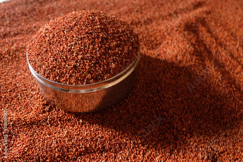 Ragi or finger millet in a steel bowl.