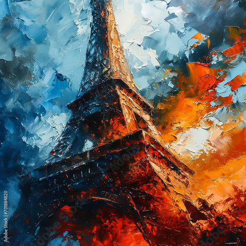 Abstract painting of the Eiffel Tower in France Paris