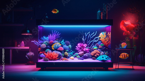 3D illustration of a colorful aquarium