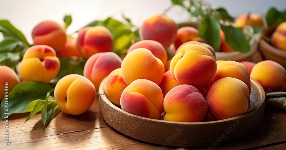 Vibrant Peaches and Apricots Captured in a Close-Up Setting. Generative AI Vibrant Peaches and Apricots Captured in a Close-Up Setting. Generative AI