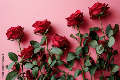A group of pink and red roses