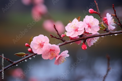 A pink flowers on a branch