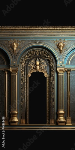 Door Design Indian and Arabic Style Blue Golden Yellow Black Background Color LED Wall VJ Created with Generative AI Technology