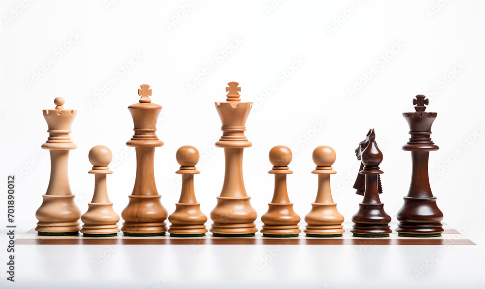 Chess pieces on a chessboard on white background Chess pieces on a chessboard on white background