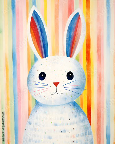 Happy Easter bunny hare covered in tiny stripes