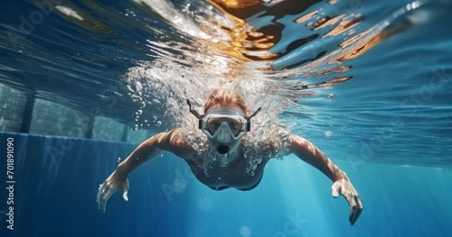 The Graceful Art of a Swimmer Diving Underwater. Generative AI