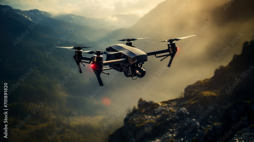 Drone over hilly terrain Drone over hilly terrain