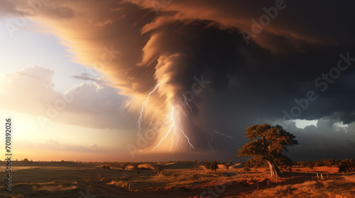 Tornado supercell over rural area