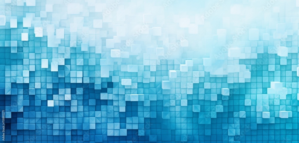 Abstract digital pixel design with a frost-like pattern in cyan and white on a 3D wall, representing abstract digital pixel design
