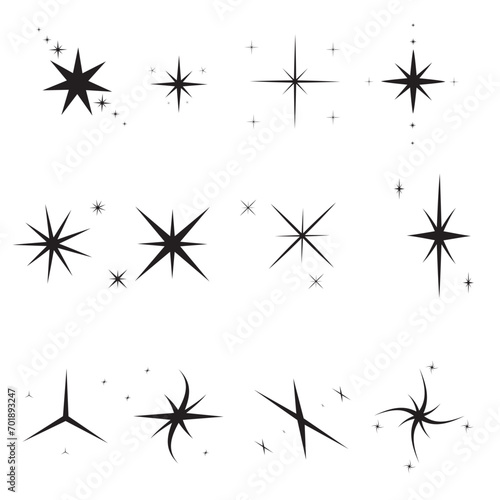 Twinkling stars set. Sparkle star icons. Blink glitter and glowing icon. Cool Sparkle Icons Collection. Shine Effect Sign Vector Design. Set of Star Shapes. Magic Symbols.