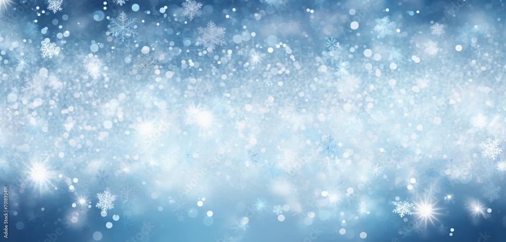 Abstract digital pixel design featuring a pattern of falling snowflakes in white and light blue on a 3D wall texture, signifying abstract digital pixel design