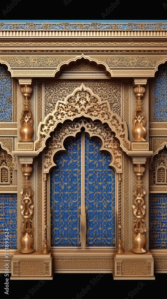 Door Design Indian and Arabic Style Blue Golden Yellow Color LED Wall VJ Created with Generative AI Technology