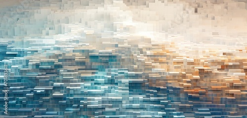 Abstract digital pixel design in a ripple effect in aquamarine and sand colors on a 3D wall, reflecting abstract digital pixel design photo