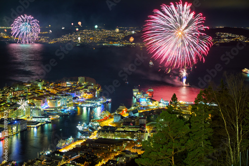 New Year fireworks over Bergen, Norway