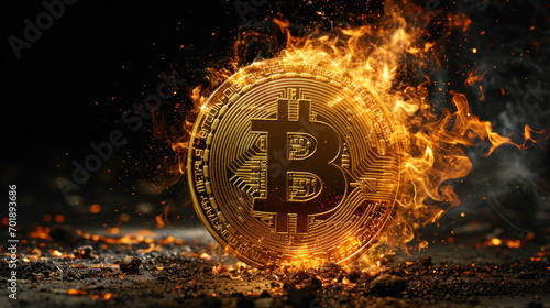 Golden Bitcoin engulfed in flames - rising price concept © Kondor83