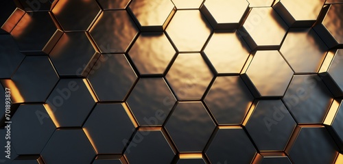 A 3D wall texture with a futuristic metallic honeycomb pattern © Lucifer