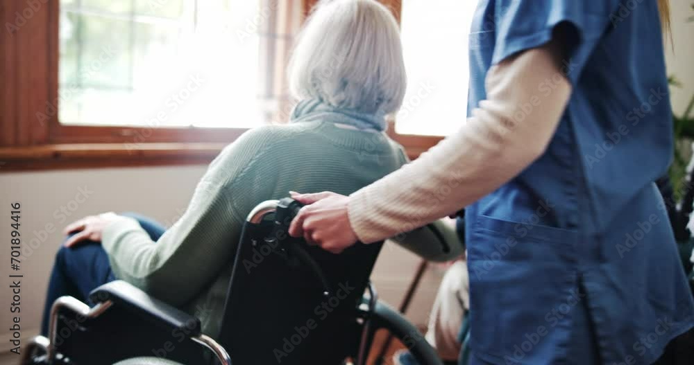 Assisted living, love and a senior woman in a wheelchair for healthcare, care or couple at a retirement home. Medical, kiss and caregiver helping an elderly patient with a disability in recovery Assisted living, love and a senior woman in a wheelchair for healthcare, care or couple at a retirement home. Medical, kiss and caregiver helping an elderly patient with a disability in recovery