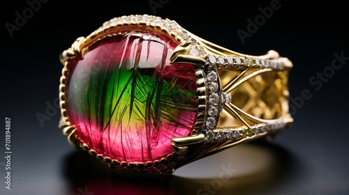 An 8K photograph that brings out the intricate patterns and vibrant shades of a Watermelon Tourmaline, making the gemstone look incredibly lifelike