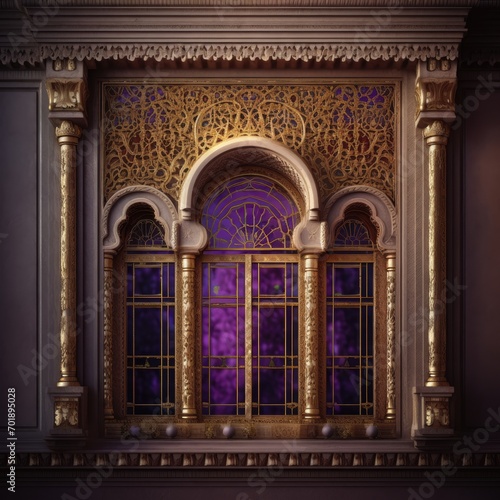 Door Design Indian and Arabic Style Purple Golden Yellow Color LED Wall VJ Created with Generative AI Technology