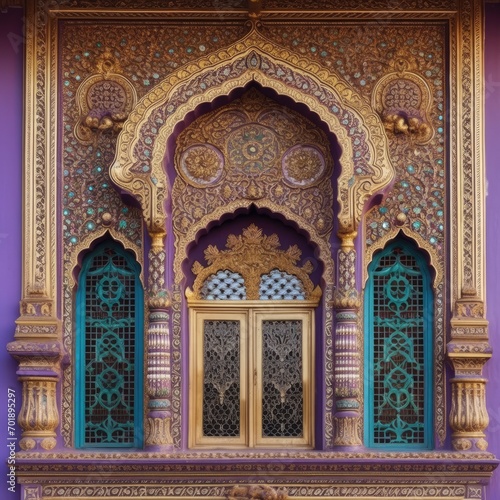 Door Design Indian and Arabic Style Blue Golden Yellow Color LED Wall VJ Created with Generative AI Technology